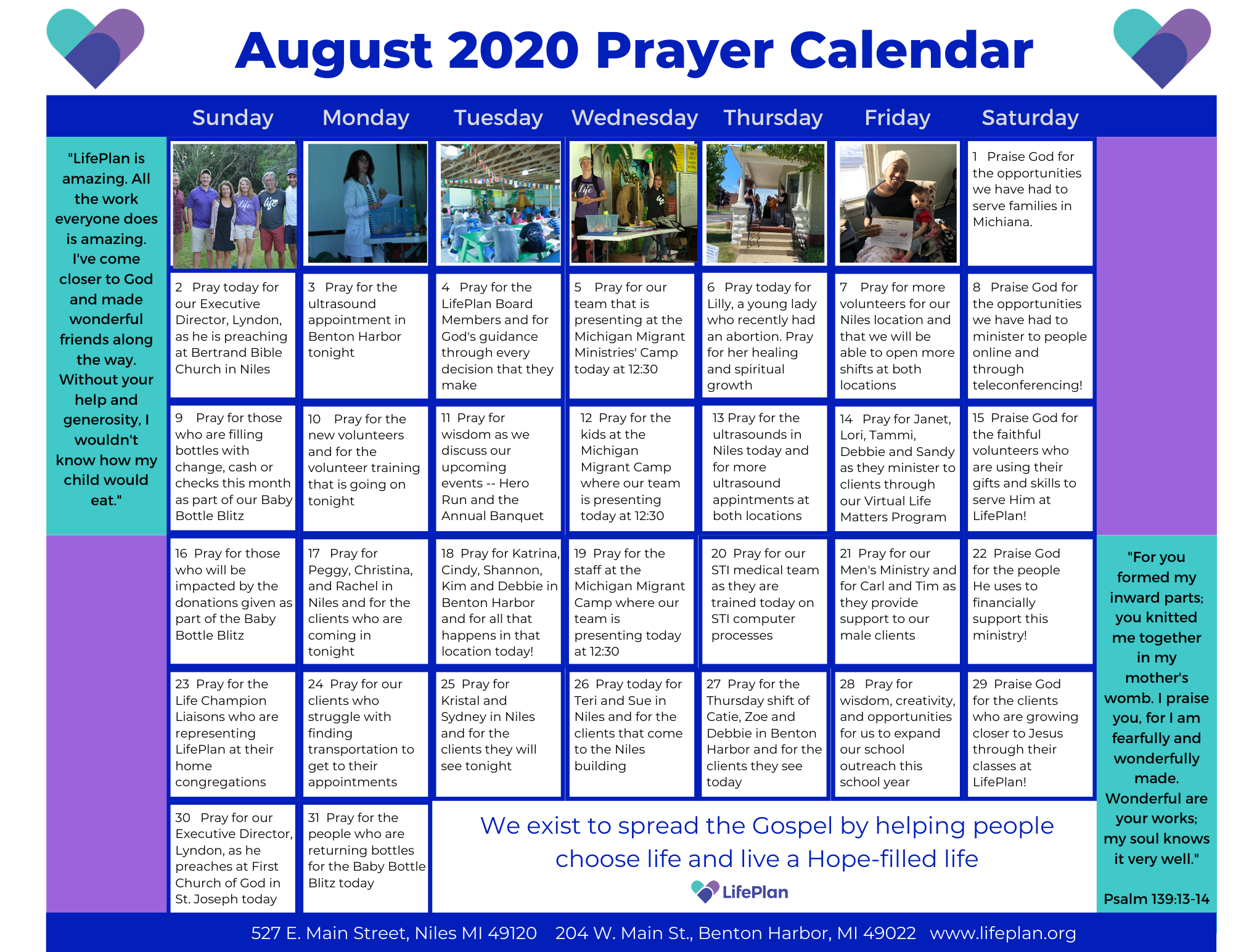 August Prayer Calendar LifePlan