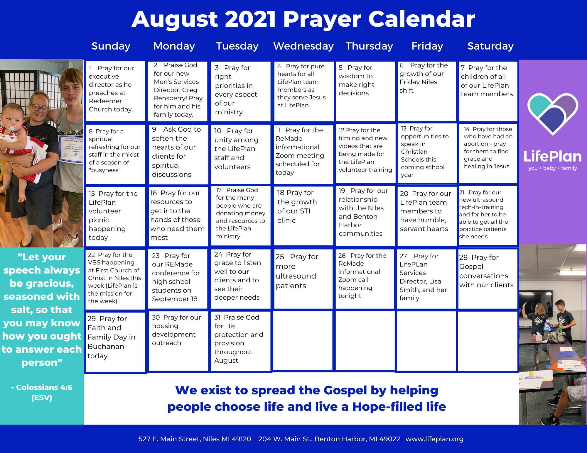 August 2021 Prayer Calendar LifePlan