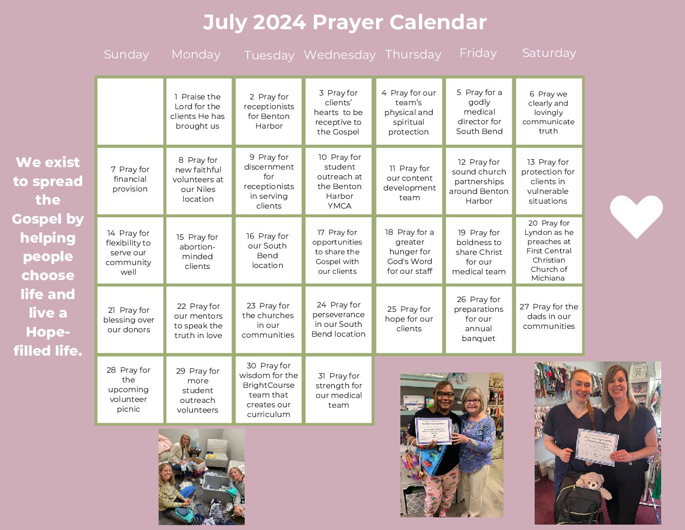 July 2024 Prayer Calendar